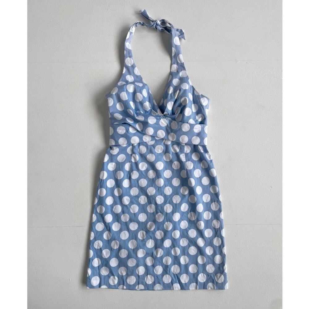 Vtg Y2K Light Blue Polkadot Halter Dress / DONNA RICCO NY / Sz 8 / Pin Up Retro